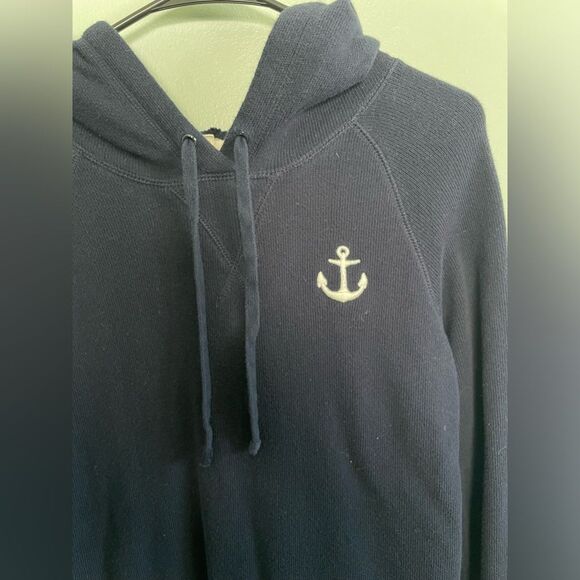 J.Crew 100% Cotton Navy Hooded Anchor Emblem Pullover Sweater SZ M - Picture 2 of 5